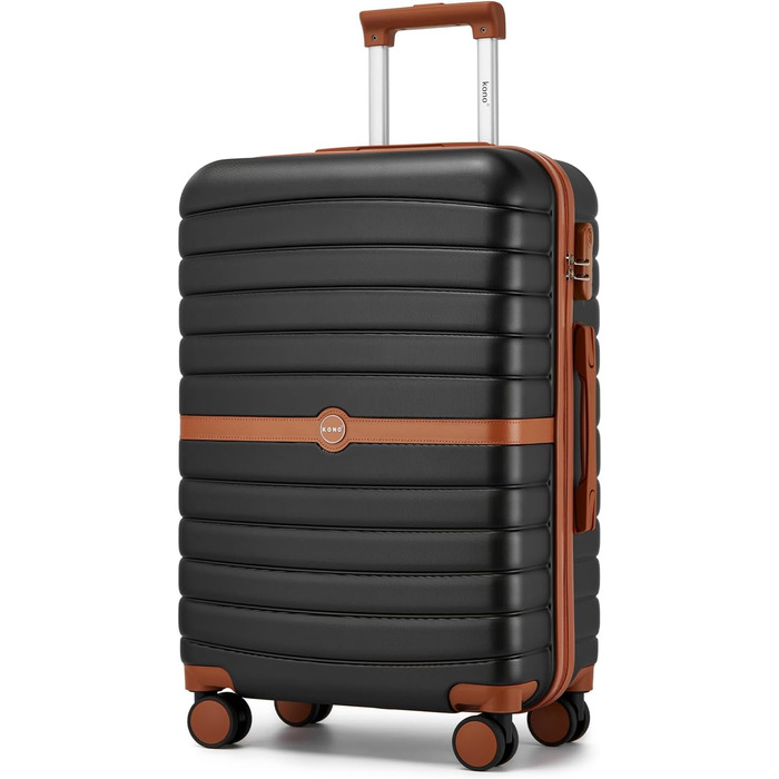 Валіза KONO 66 см: міцна ABS+PC, двоколісна, з кодовим замком (темно-зелений/коричневий)