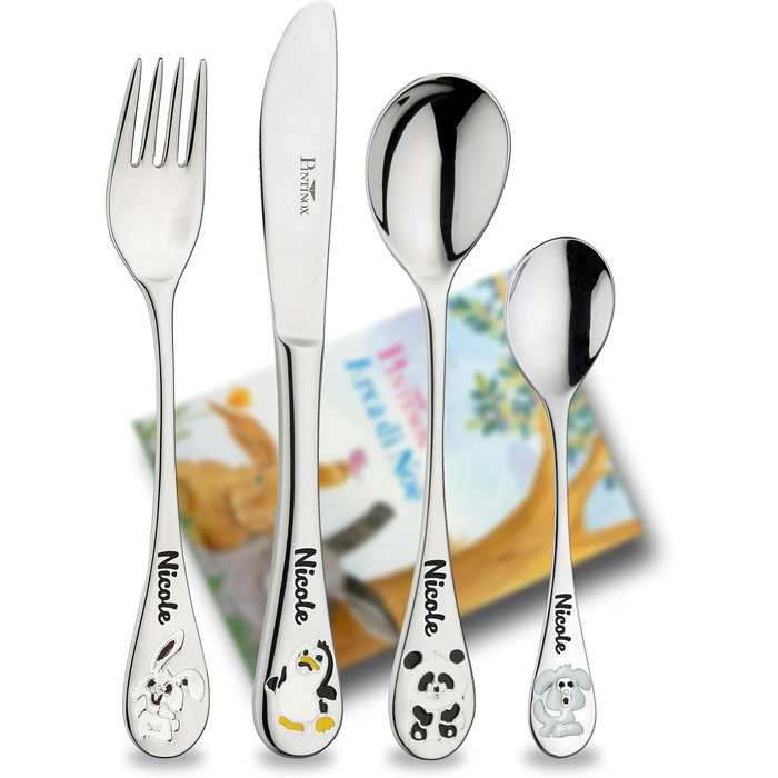 Набір дитячого посуду Kinder Arche Noe з гравіюванням, нержавіюча сталь, 4 шт. | Подарунок на хрещення