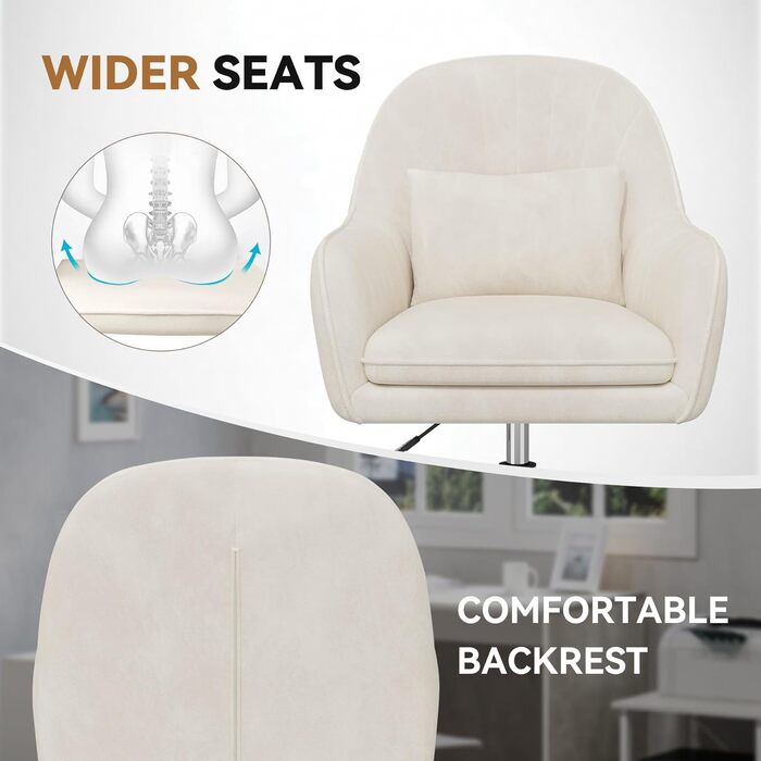 Крісло для дому та офісу Aivermeil: м'яке, з підголівником, обертове, регульоване по висоті, ергономічне, до 120 кг, бежеве