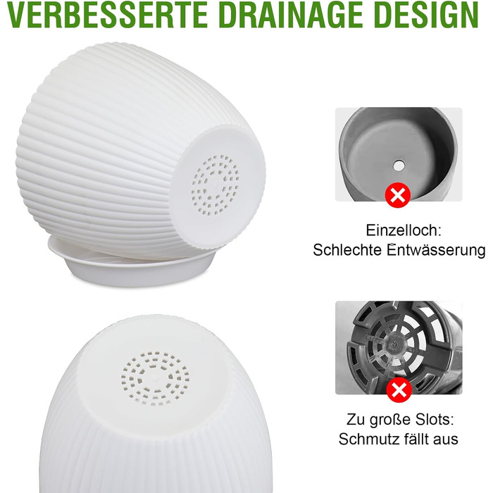 Набір горщиків для квітів Blumentopf (8 шт.) з підставками, різні розміри (10-19 см), пластик, білий. Ідеально для дому та балкона.