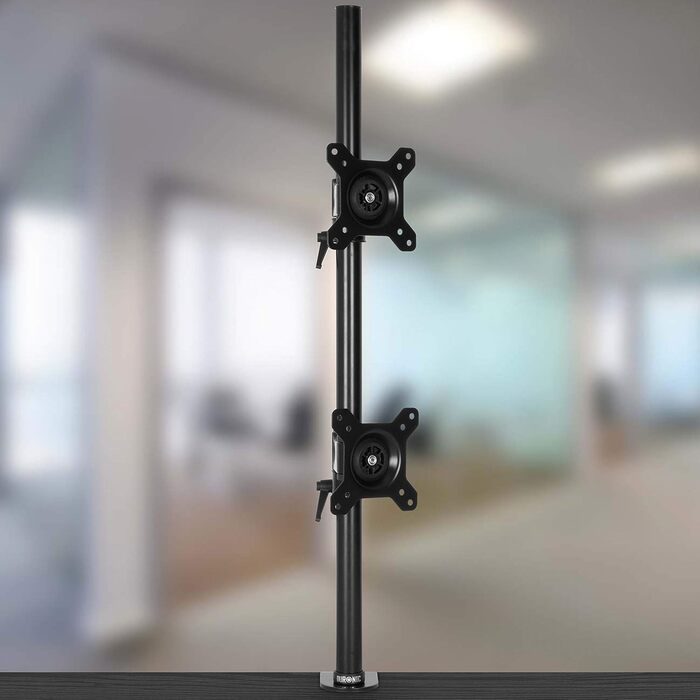 Тримач для двох моніторів Duronic DM35V2X1 | Вертикальна підставка для комп'ютерних моніторів | Регульована висота, поворот, нахил, кріплення VESA 75/100