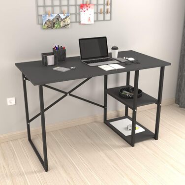 Письмовий стіл Nittedal з полицею Комп'ютерний стіл з ефектом дуба Антикварний стіл для ПК Офісний стіл з 2 полицями Прямокутний металевий каркас (антрацит)