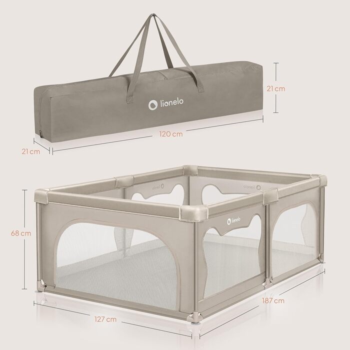 Дитячий манеж Lionelo Willow, 0-48 місяців, 120x180x68 см, сітка, 2 входи на блискавці, бежевий