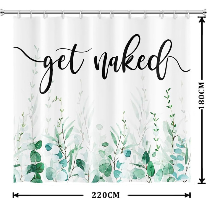 Шторка для душу 180x220 см, антигрибкова, з тропічним дизайном (зелені пальмові листя, евкаліпт, гриби), водонепроникна, з поліестеру, придатна для прання, для ванної кімнати, з 12 гачками