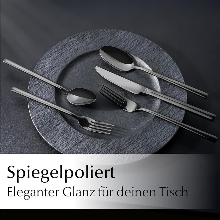 Набір столових приборів Miamio для 6 осіб (36 предметів) – нержавіюча сталь 18/10, чорний колір, придатний для миття в посудомийній машині