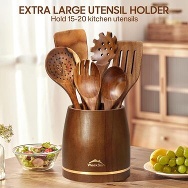 Набір кухонних аксесуарів з текового дерева (10 шт.) з підставкою, лопатка, половник, половник для супу, ложка для салату, виделки та ложки для салату, подарунок для кухаря