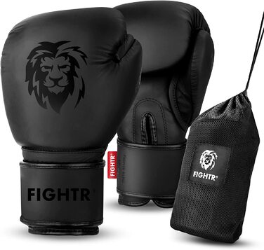 Боксерські рукавички fightr Pro з натуральної шкіри чоловічі та жіночі / для боксу, ММА, муай-тай, кікбоксингу та бойових мистецтв 10 12 14 16 унцій включаючи вагу. Сумка для перенесення повністю чорна на 10 унцій