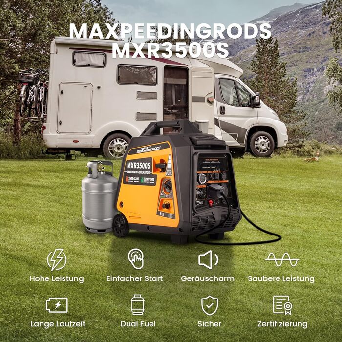 Інверторний генератор maXpeedingrods 3500W: тихий, портативний, бензин/LPG, USB, 230V для кемпінгу, дому, RV