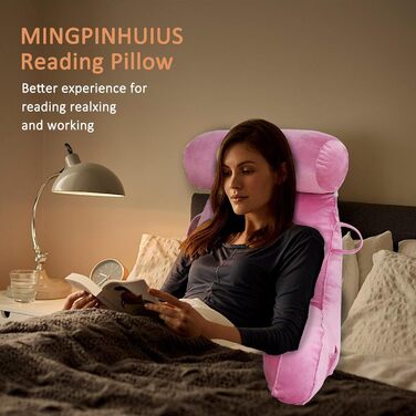 Подушка для читання MINGPINHUIUS XL для ліжка та дивана з знімною подушкою для шиї, ідеальна для дорослих, з піною з пам'яті для комфортного читання, роботи, ігор, перегляду телевізора та відпочинку (Рожевий)