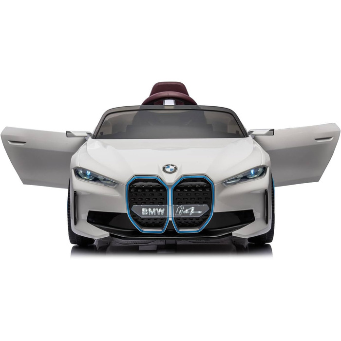 Дитячий електромобіль BMW i4, ліцензія, 12V7A, 2 мотори, керування, MP3, шкіряне сидіння, EVA, білий