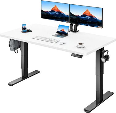 Електричний регульований стіл HUANUO 160x80 см, білий+чорний, 60-125 см, 120 кг, 2 мотори