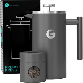 Кавоварка для кави Gator French Press-термос для кави з нержавіючої сталі для більш тривалого приготування гарячої кави 1 літр - нержавіюча сталь - з урахуванням ПДВ. Дорожня кавова банка (сіра)