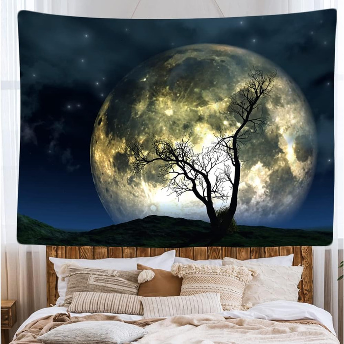 Гобеленове прикраса квартири - Природа Повний Місяць Ніч Хіпі Богема - 200 х 150 см у висоту - Настінні вішалки з тканини - Аксесуари для спальні, вітальні, дитячої