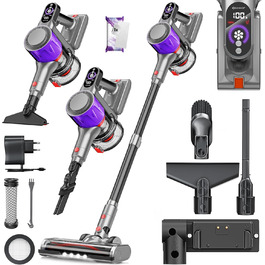 Бездротовий акумуляторний пилосос KESSER® з LED дисплеєм, до 60 хв роботи, тихий, без мішка, з антизаплутуючою насадкою, HEPA фільтром, аромакапсулою (чорний/сірий)