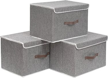 Ящики для зберігання OUTBROS з 3 предметів з кришками, 38 x 25 x 25 см, складні тканинні ящики, кошики для зберігання, органайзери для іграшок, одягу, книг, ST02BGS3 (Сірий, дуже великий(3 упаковки))