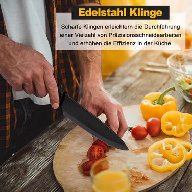 Набір кухонних ножів TEAMFAR 15 предметів з підставкою, нержавіюча сталь, з точильним каменем, антипригарне покриття, чорний