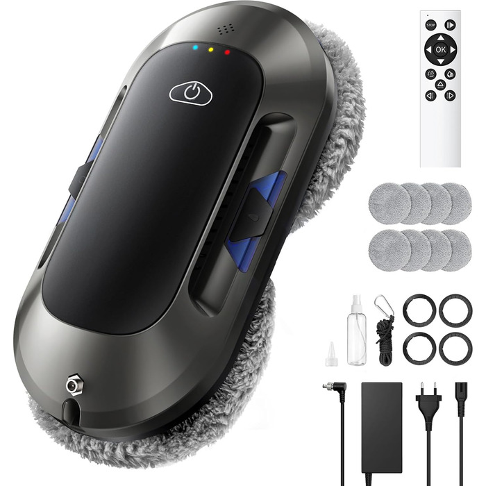 Робот для миття вікон 6000Pa з подвійною насадкою, електричний, з пультом дистанційного керування, 3 режими миття, інтелектуальна навігація, розпізнавання країв, система безпеки, для гладких поверхонь, W23d