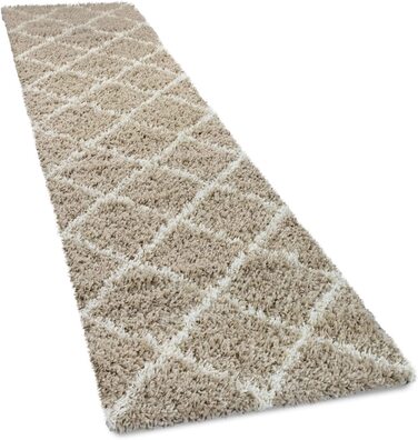 Домашній килим Paco з високим ворсом, килимок для передпокою, спальні, вітальні, кошлатий килим з довгим ворсом, Сучасний скандинавський ромбоподібний візерунок, розмір колір (80x300 см, бежевий)