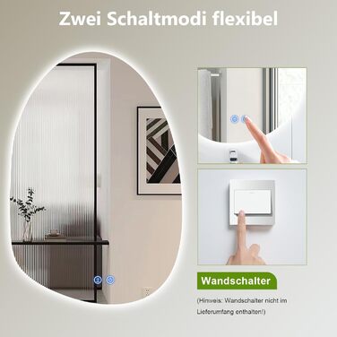 LED дзеркало для ванної кімнати з підсвічуванням, 70 x 50 см, холодний білий (6000K), енергозберігаюче, диммер, антизапар