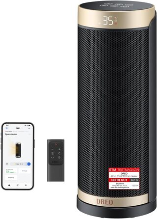 Електричний обігрівач Dreo Solaris Slim H3 з PTC-керамічним нагрівом, Wi-Fi, 3 режими, 3 швидкості, 12-годинний таймер, пульт дистанційного керування, захист від перегріву та перекидання