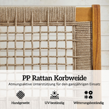 Садовий комплект з кріслом та пуфом (2 предмети), акація FSC, вуличне крісло для відпочинку з ротанговим сидінням, стиль бохо, регульовані ніжки