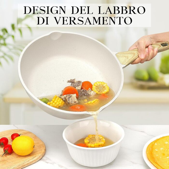 Сковорода GiPP Schmorpfannen з високим бортиком, вок-сковорода з кришкою, 4.3л, керамічне антипригарне покриття, для всіх типів плит, білий (24 см)