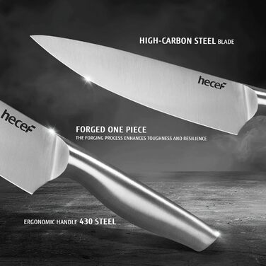 Набір ножів Hecef 6 предметів з підставкою, нержавіюча сталь, кухонні ножі, ергономічні ручки, подарункова коробка