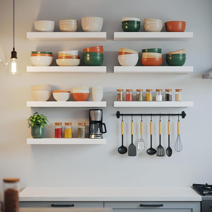 Набір настінних полиць 4 шт. для декору та книг з МДФ, білі 40x14x3 см