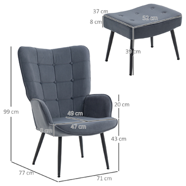 Оксамитова оббивка HOMCOM Recliner з підлокітниками і підставкою для ніг, стильним обіднім кріслом і зручним кріслом
