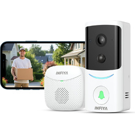 Відеодзвінок INFIYA з камерою, 2K WiFi, розумний дверний дзвінок з внутрішнім дзвінком, акумуляторна камера безпеки, 2-сторонній аудіо, PIR-датчик, реальний час оповіщення, IP65, нічне бачення