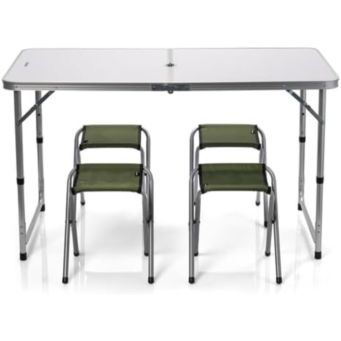 Кемпінговий стіл Складний набір кемпінгових столів Alu 120 x 60 x 69 см Розкладний стіл з 4 стільцями 60 x 120 x 69 см Білий
