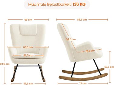 Крісло-гойдалка Yaheetech з відкидною спинкою, м'яке, до 136 кг, для вітальні/спальні/балкону, бежеве