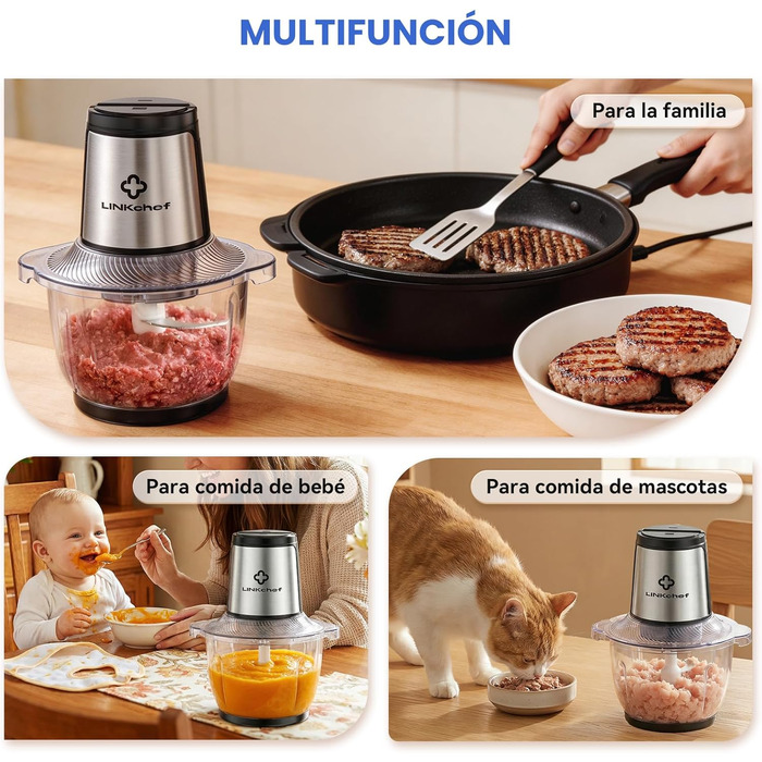 Подрібнювач LINKChef електричний 1.5л, скляна чаша, сталеві ножі, 2 швидкості, для м'яса, фруктів, овочів та дитячого харчування, сріблястий