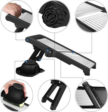 Професійний овочеріз Mandoline Mandoine з 6 лезами та контейнером 3.3 л. Овочеріз, жульєн, подрібнювач цибулі, захист рук, чорно-зелений (L, чорний)