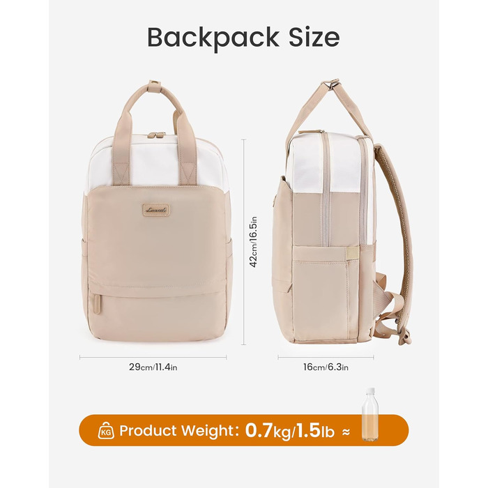 Сумка-рюкзак LOVEVOOK для жінок, 15.6 дюймів, для ноутбука, шкільний, підлітковий, елегантний, для подорожей, для дівчаток, водонепроникний, для роботи, для навчання, універсальний, бежевий, хакі