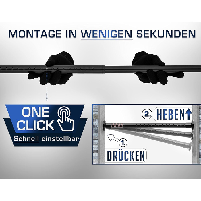 Телескопічна штанга для кріплення 260-310 см, матовий чорний, Ø 25 мм, багатофункціональна штанга без свердління. Підходить для штор, душових штор, ванних кімнат та балконів.
