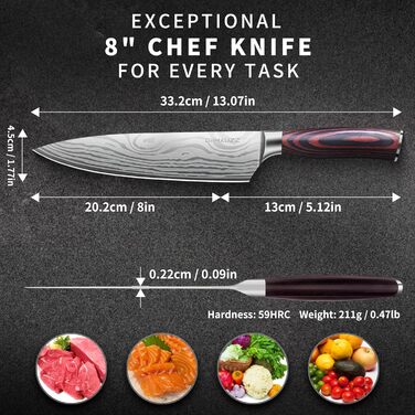 Професійний кухонний ніж, 20 см: високоякісний сталевий ніж для шеф-кухаря з ергономічною ручкою