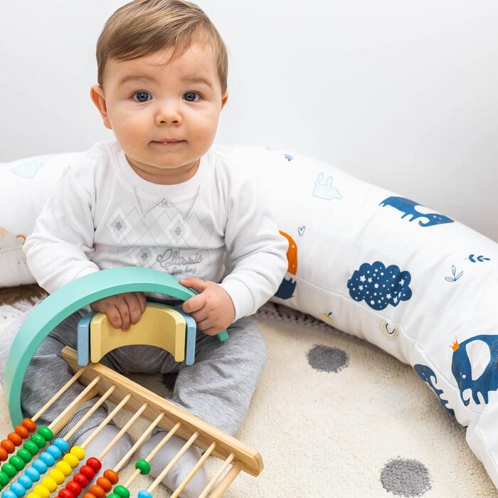 Подушка для сну Tottsy Baby Seitenschläfer - 190 см, для сну на боці, з м'яким чохлом Oeko-Tex, принт у крапку на сірому кольорі (подушка, райдуга)