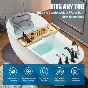 Подушка для ванни з піни memory foam, антиковзка, для шиї та спини, 4D вентиляція, 6 присосок, сіро-метеликовий колір