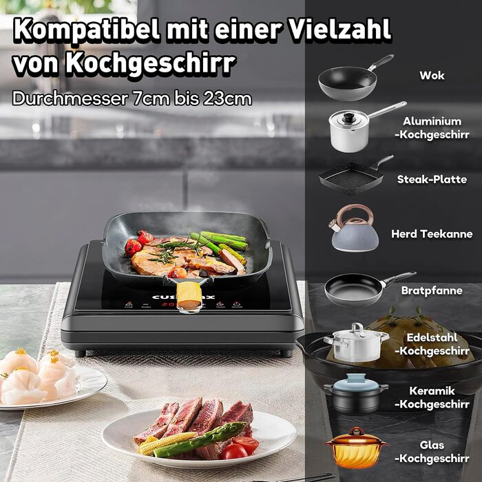 Двохконфорочна індукційна плита CUSIMAX 3500W з LED дисплеєм та сенсорним керуванням, склокераміка, захист від дітей