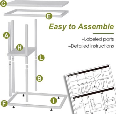 Приставний столик C-подібної форми, Диван/Журнальний столик, Диван/Ліжко, Бічний/Журнальний столик, Столик для ноутбука, Woodness, Білий