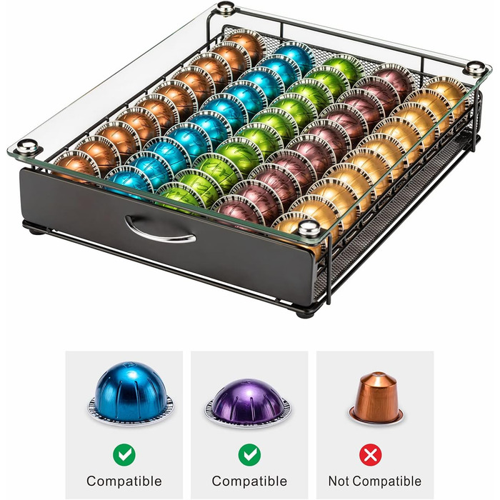 Тримач для капсул Vertuo Rice Rat для Nespresso Vertuo, 50 капсул, чорний, скляний, прозорий