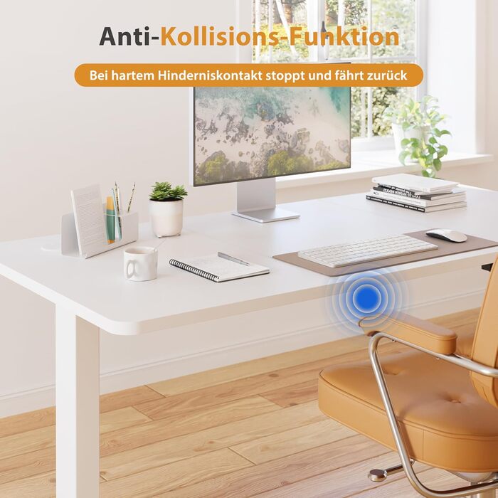 Регульований стіл за висотою з USB-C зарядкою, електричний стіл з пам'яттю, стіл для стоячи/сидячи, комп'ютерний стіл для офісу, стоячий стіл, білий Pro White Pro (білий, 140 x 60 см)