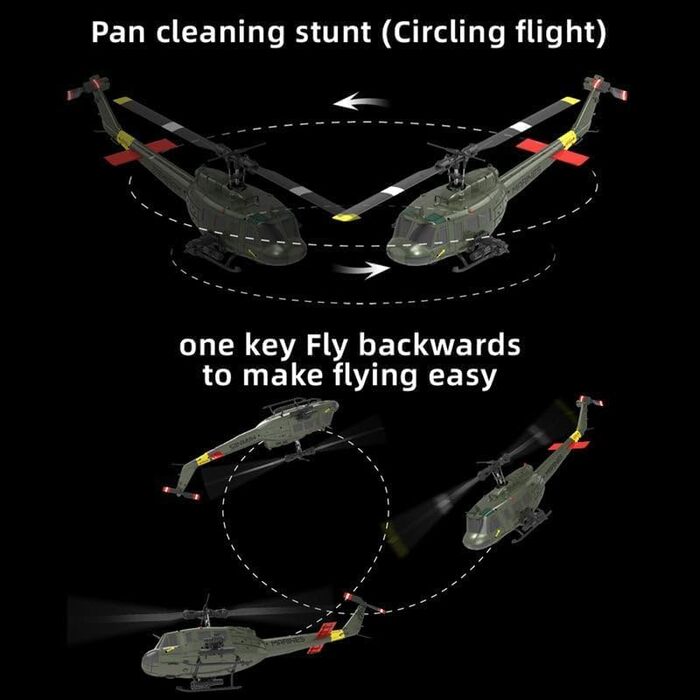 RC Гелікоптер ERA C032 UH-1 Huey, 1/48, 2.4G 6CH, Стабілізатор, Утримання висоти, Зелений