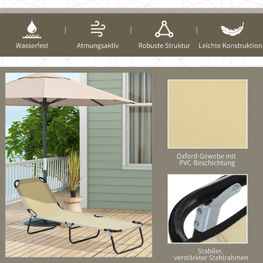 Outsunny Sun Lounger Садовий шезлонг з регульованою спинкою сталевий синій 188x56x28см ідеально підходить для садового балкона