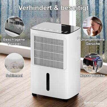 Електричний осушувач повітря з LED-дисплеєм, таймером та захистом для дітей | Осушує 16 літрів вологи на добу | Для приміщень до 70 м² | Енергоефективний осушувач з датчиком вологості | Білий
