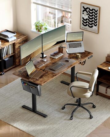 SONGMICS Стол письменний електричний, 160 x 70 см, регульована висота, 4 положення пам'яті, для офісу, вінтажний коричневий, LSD136K01