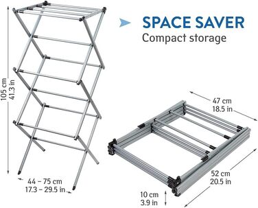 Сушильна стійка Gobi Складна компактна, компактна розкладна сушильна машина з телескопічними штангами, розширювана ширина, нержавіюча сталь