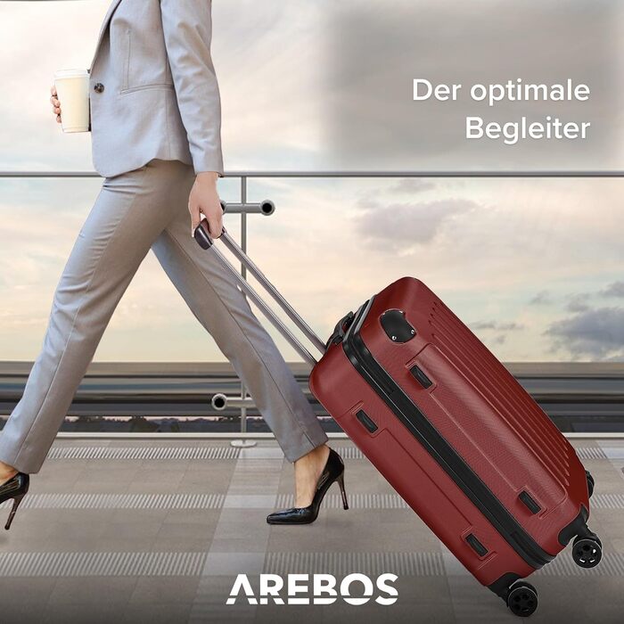 Набір валіз Arebos 3шт. з ABS-пластику | Trolley валіза | Червоний | з TSA-замком, 360° колеса | M-L-XL