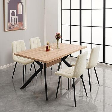 Набір з 4-х оббитих стільців для їдальні з металевими ніжками, льонова тканина, шаховий візерунок, для вітальні, спальні, кухні, лоджії, рецепції, бежевий колір